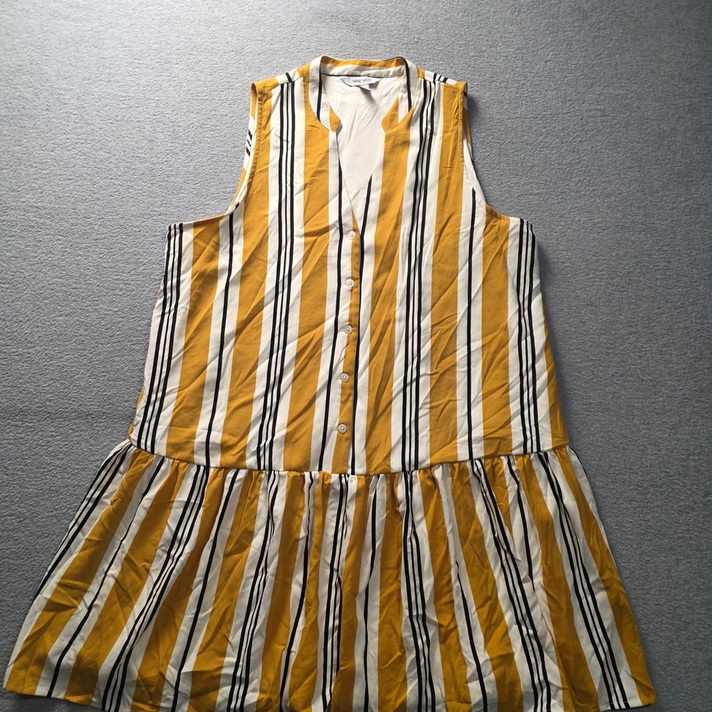 Drop Waist Dress Womens XL Striped Yellow White Black Sleeveless Nine West